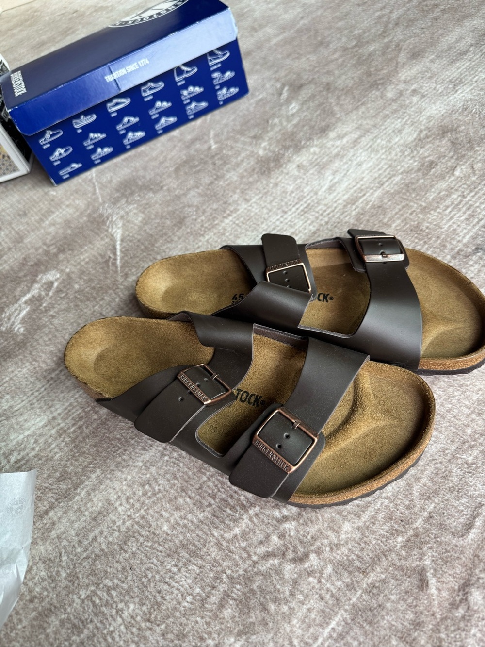 New NWB Birkenstock Arizona Dark Brown Leather Sz 45 (US M 12)